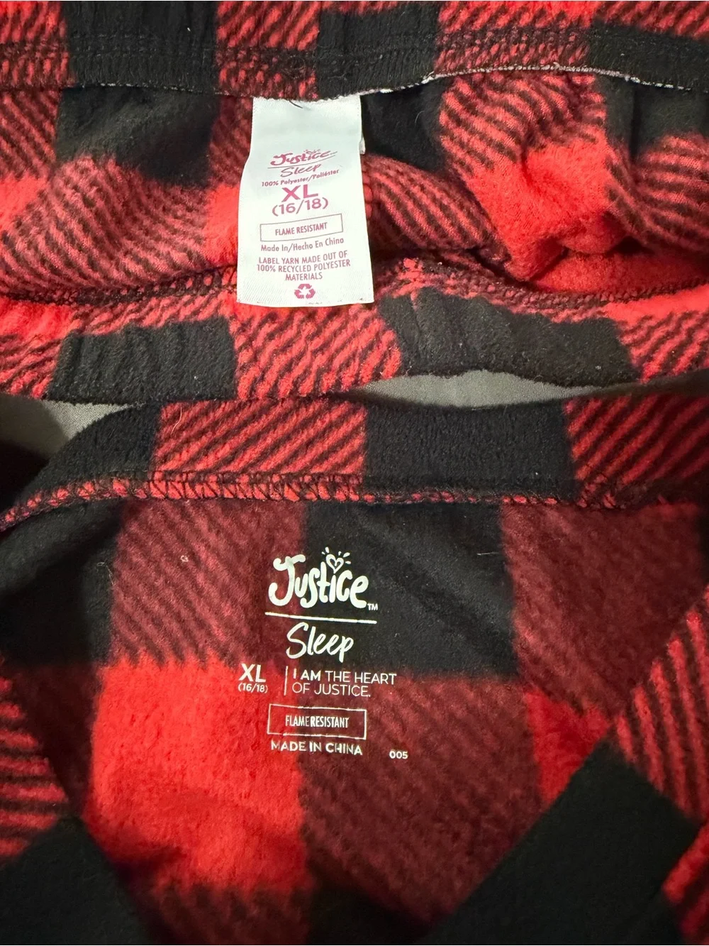 Justice buffalo plaid two piece fleece pajamas girls size XL holiday
